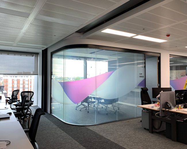 smart glass finastra curved partiton